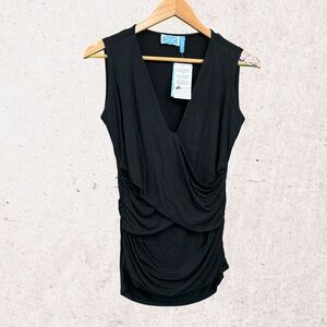 Survival Black Asymmetrical Ruched Tank Top